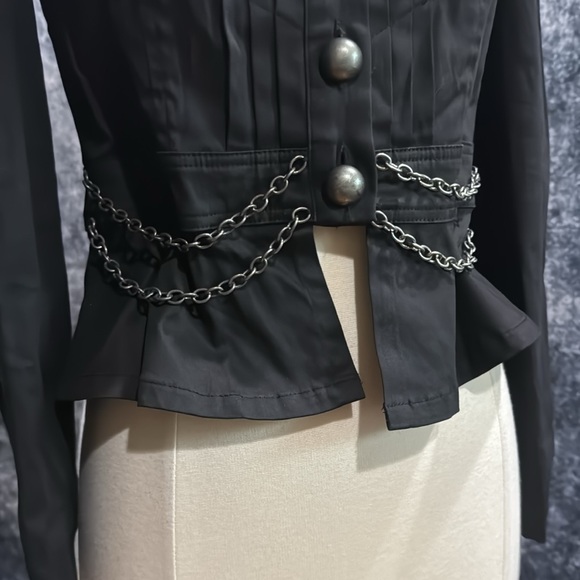 Arden B black cotton jacket w chains Victorian goth strampunk military - Picture 4 of 7